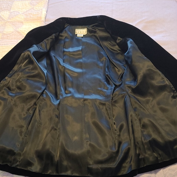 Kenar vintage 80's black velvet fitted blazer double breasted Made in Hong Kong - Picture 9 of 12